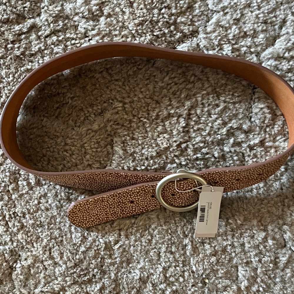 Tan Pebble Belt with Silver Ring Buckle